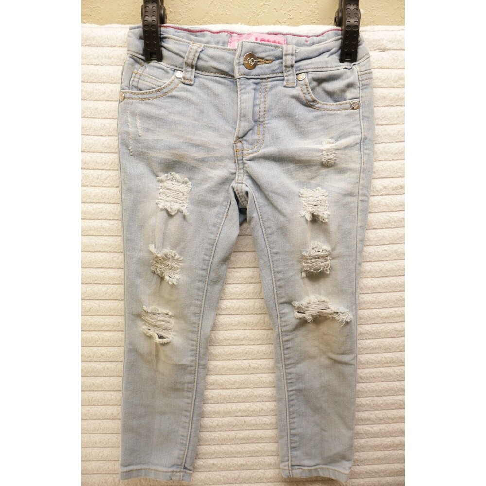 Pink Latte Distressed Adjustable Blue Denim Jeans Long Pants Girls Size 5